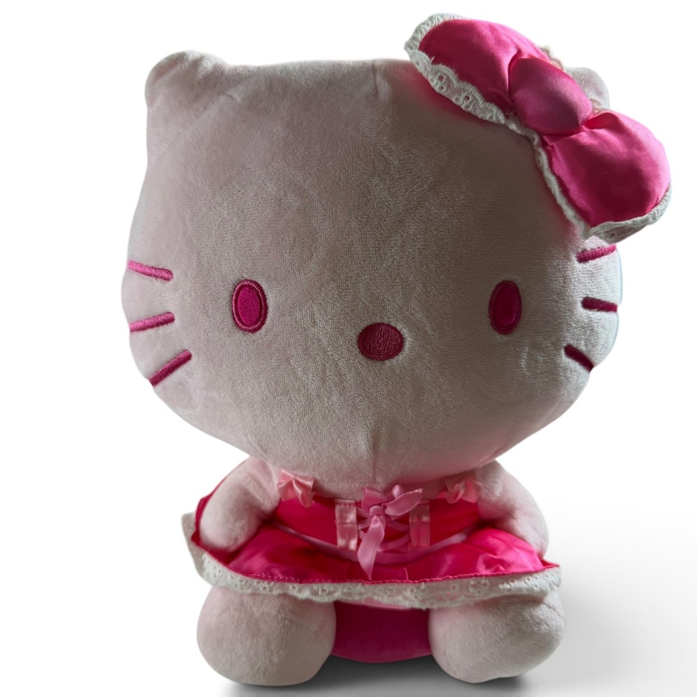 Sanrio Hello Kitty Plush Pink Satin Lace Dress Monochrome 2024 Jazwares